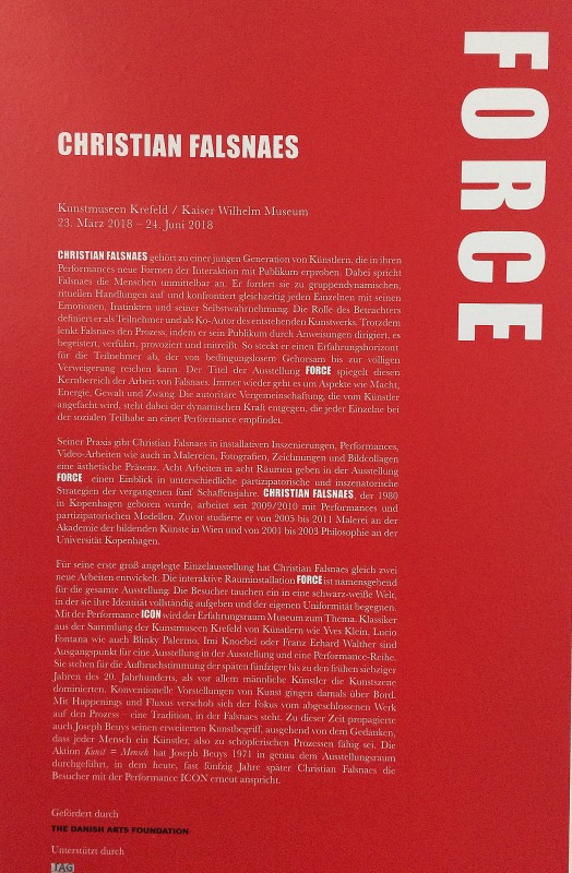 Force 2018 Text deutsch - Christian Falsnaes im Kaiser Wilhelm Museum Krefeld